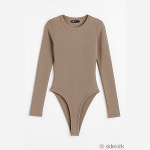 ZARA Tan Ribbed Knit Bodysuit - Size Small